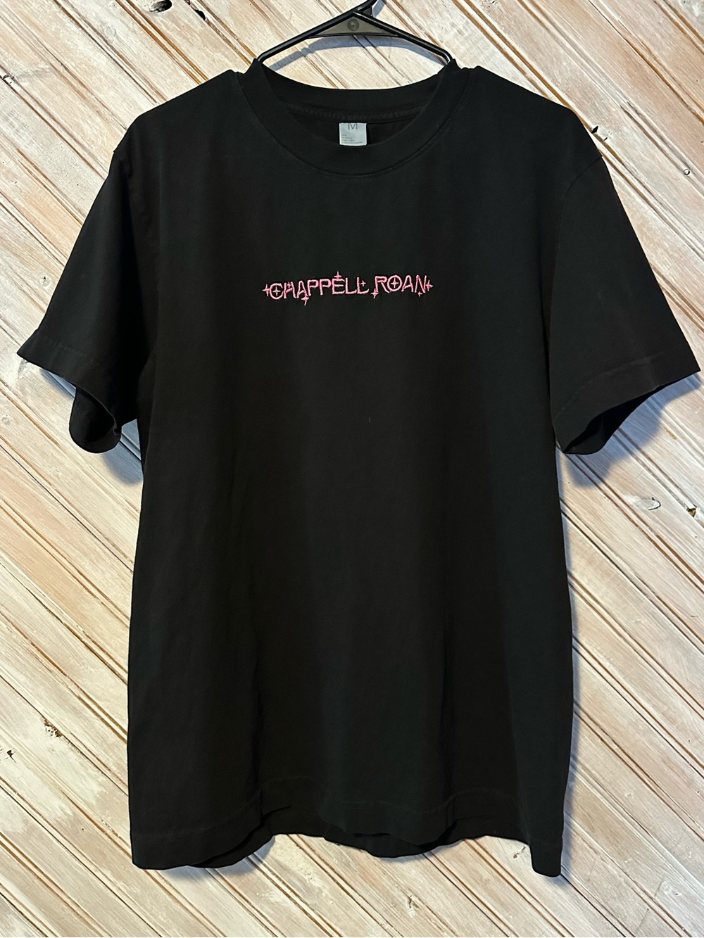 Chappell Roan Thick Black Tee Shirt Pink Embroidered Letters Music Concert